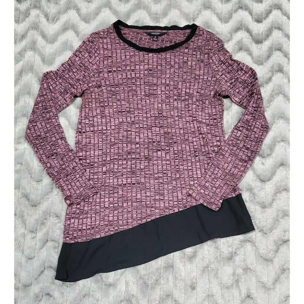 Simply Vera Vera Wang Womens M Pink Black Asymmetrical Long Sleeve Shirt Top